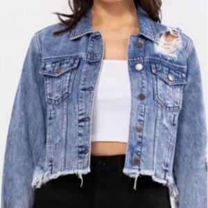 Distressed Ripped Cropped Denim Jean Jacket